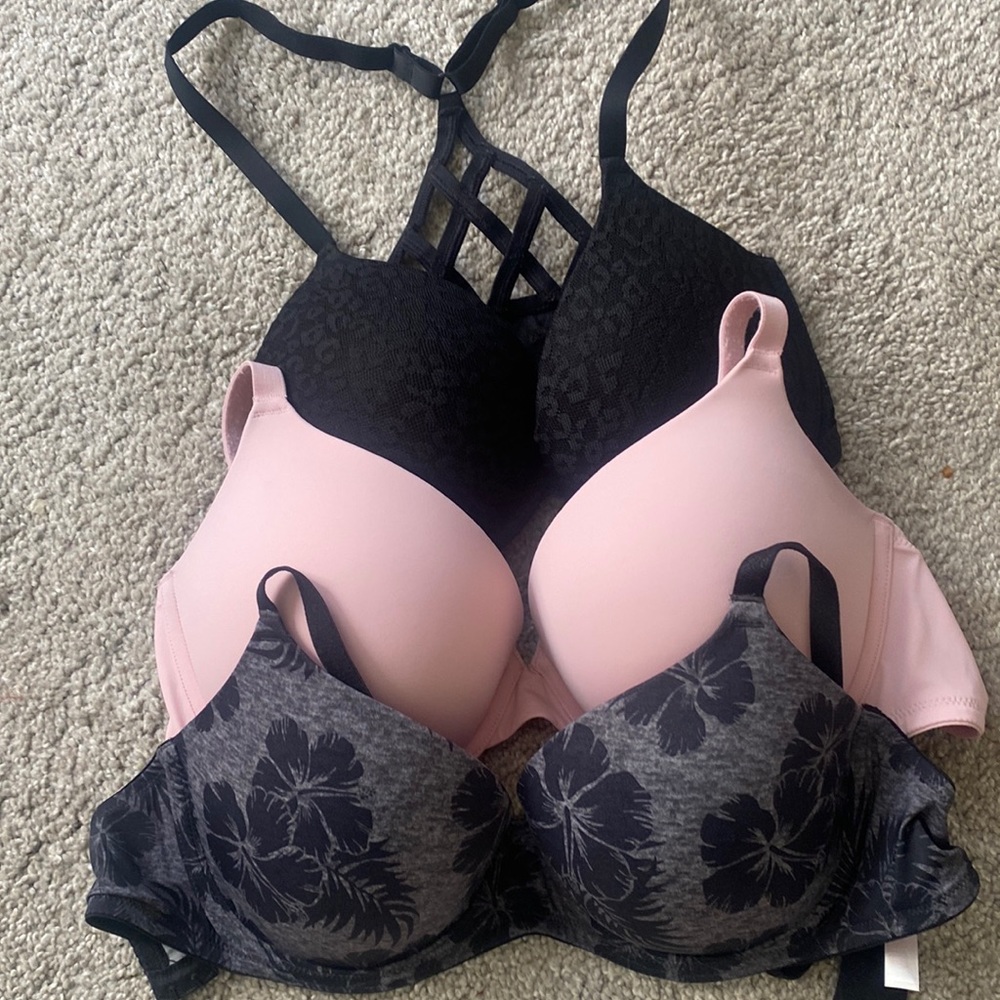 PINK Victoria’s Secret Bundle of 3 Push-Up Bras Size 32DD Black Pink EUC Women's